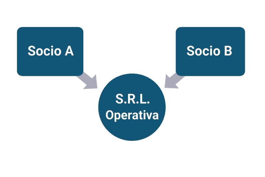 Schema SRL operativa: due soci persone fisiche detengono direttamente le quote della S.R.L. operativa